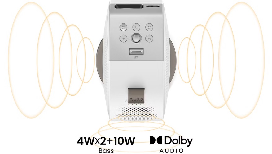 GV32 tích hợp loa kép và woofer cho âm thanh sống động